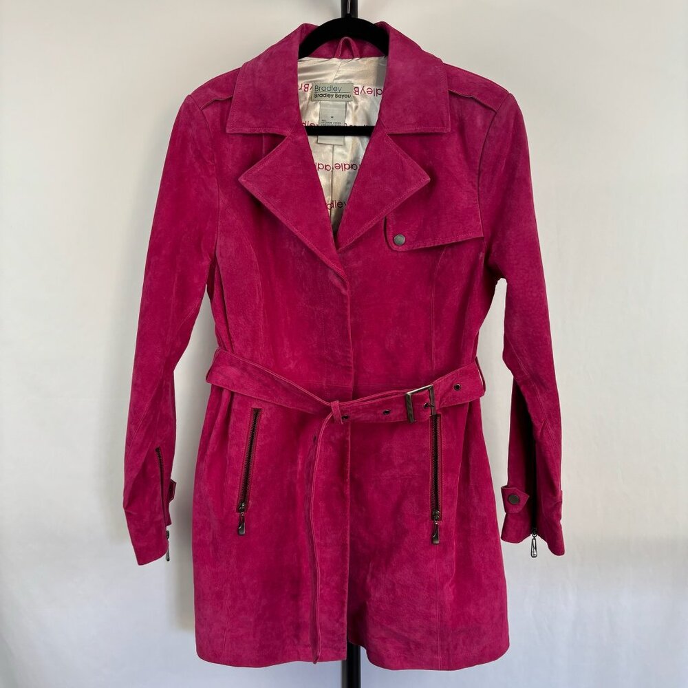 Bradley Bradley Bayou Women's Hot Pink Leather Suede Trench Coat Size M
